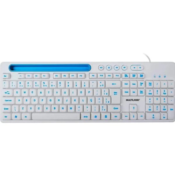 Teclado Multimídia Office TC263 USB c/ Apoio Smartphone Branco/Azul Multilaser