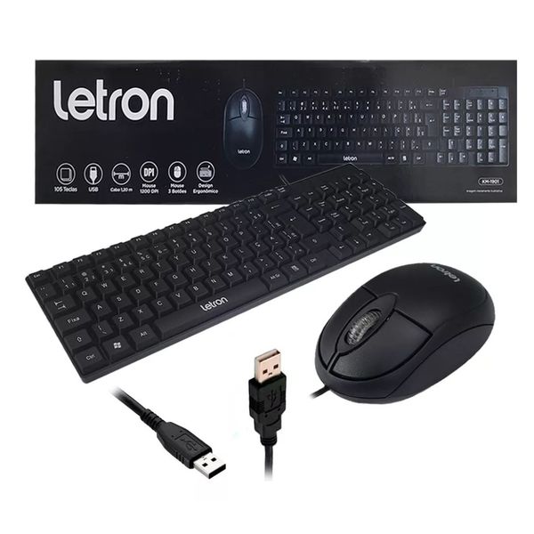 Combo Teclado e Mouse USB Preto KM-1901 Letron