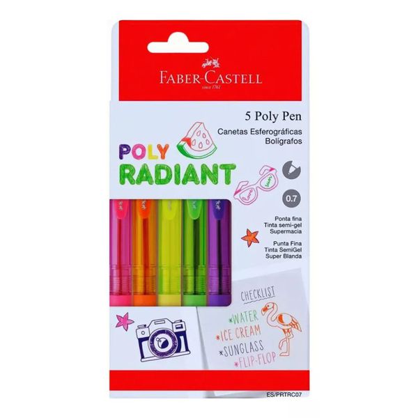 Caneta Poly Radiant 0.7 Neon Kit com 5 unidades Faber-Castell