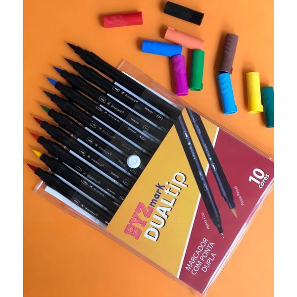 Kit Caneta Dual Brush Dualtip C/ 10 Cores Bismark 