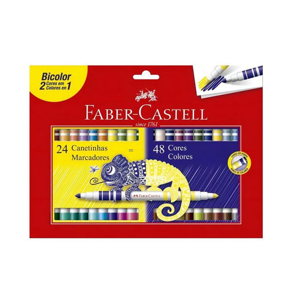  Caneta Hidrográfica Bicolor 24 /48 Cores Faber-Castell 