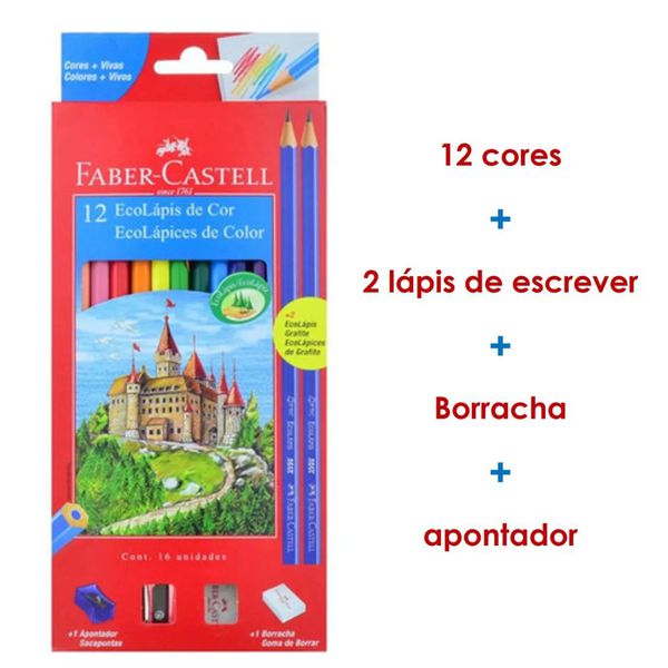 Lápis de Cor Faber Castell 12 Cores Kit +2N