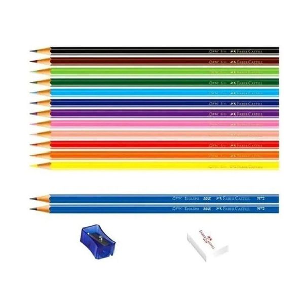 Lápis de Cor Faber Castell 12 Cores Kit +2N