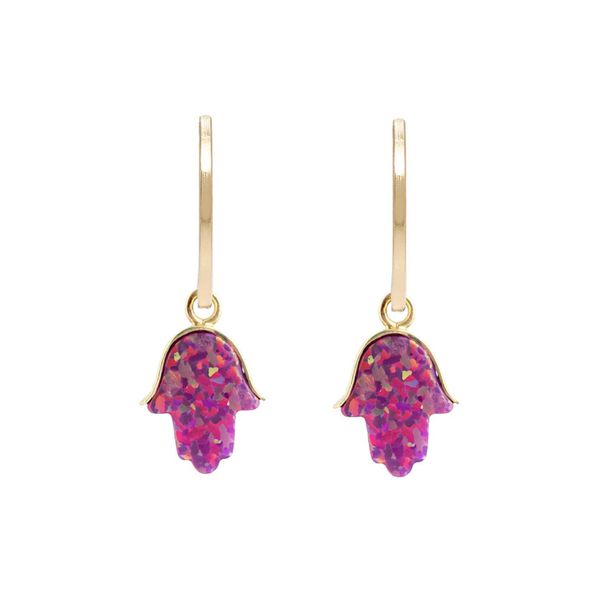 Brinco de ouro amarelo 18k argola - Hamsa Rosa