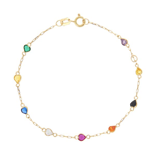 Pulseira ouro amarelo 18k com cristais - colorida