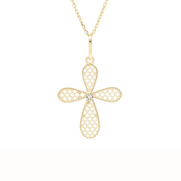 Pingente ouro amarelo e branco 18k - Cruz 