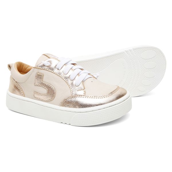 Tênis em couro Off-white com Dourado Bamu Infantil