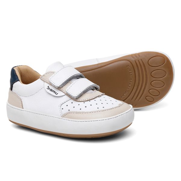 Tênis Infantil Branco e Off White com Velcro e Conforto Anatômico Bamu