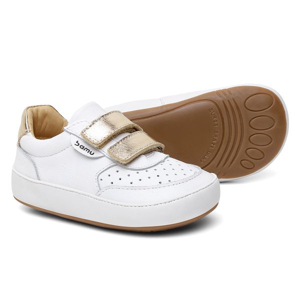 Tênis Infantil Branco e Dourado com Velcro e Conforto Anatômico Bamu