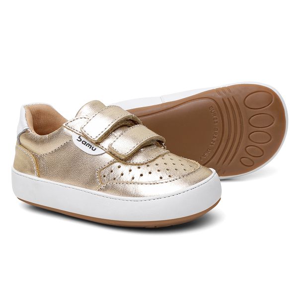 Tênis Infantil Dourado com Velcro e Conforto Anatômico Bamu 