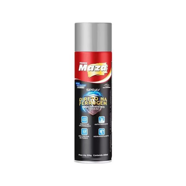  Tinta Esmalte Direto Na Ferrugem Maza Spray 400m Cinza Brilhante 