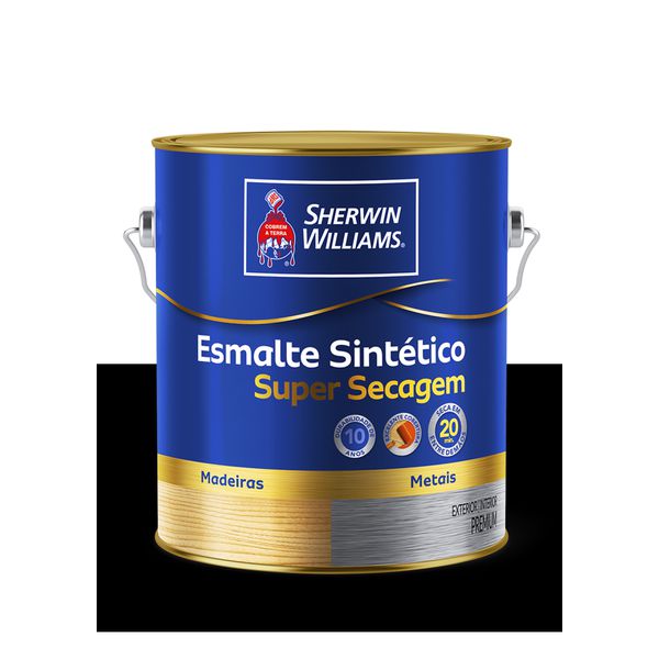 SHERWIN WILLIAMS ESMALTE SINTÉTICO SUPER SECAGEM PRETO 3,6L 