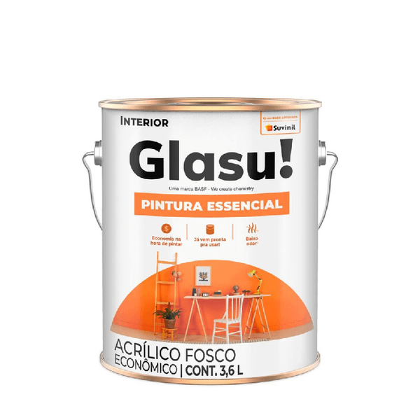 Tinta Acrílica Econômico Fosco Pintura Essencial 3,6L Glasu