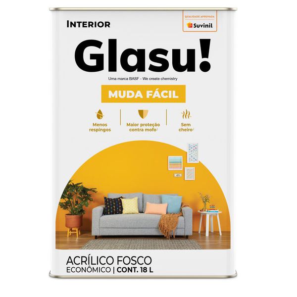 Tinta Acrílica Econômico Fosco Muda Fácil 18L Glasu