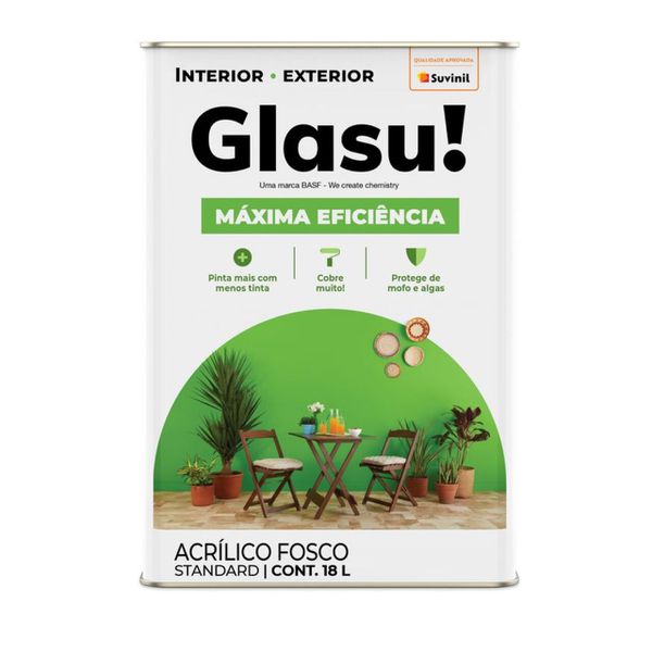 Tinta Acrílica Standard Máxima Eficiência Fosco 18L Glasu
