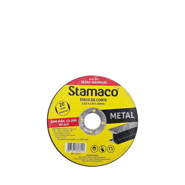 Disco Corte Metal 4.1/2" 115x1,6x20mm Para Serra Mármore Stamaco