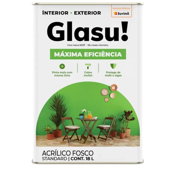 Tinta Acrílica Standard Máxima Eficiência Fosco 18L Glasu