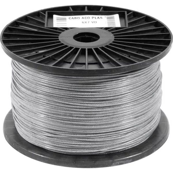 Cabo de Aço Plastificado 5/32 4mm Galvanizado 6x7 Alma de Fibra 100 Metros
