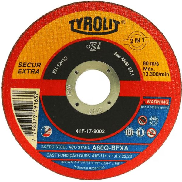 DISCO CORTE TYROLIT INOX/FERRO 114,3X1,00X22,2 677988 41F-17-9002