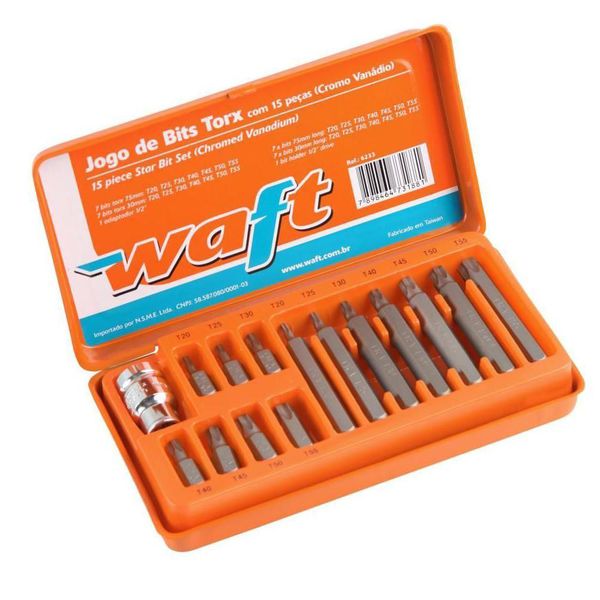 BITS TORX JOGO C/ADAPTADOR 15PÇS 6233 WAFT 