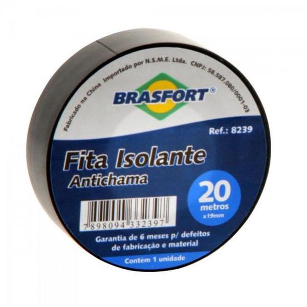 FITA ISOLANTE 19MMX 20M PRETA 8239 BRASFORT 