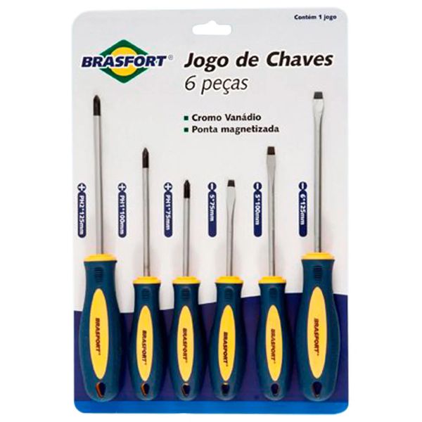 CHAVE FENDA PHILLIPS JG.6PC 7029 BRASFORT