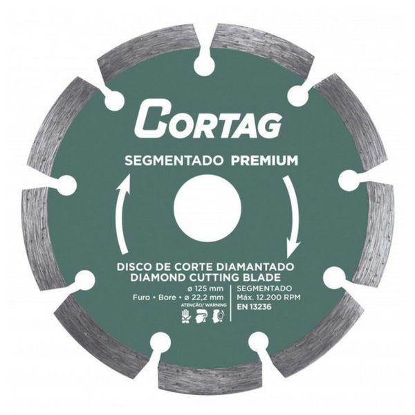 DISCO DIAMANT. SEGMENTADO PREMIUM 125MM FURO 22,2MM 62136 CORTAG