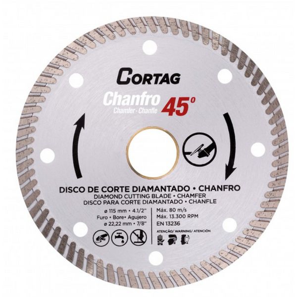 DISCO DIAMANT. TURBO CORTE CHANFRADO 45GR. 4" FURO 22.22MM 61907 CORTAG