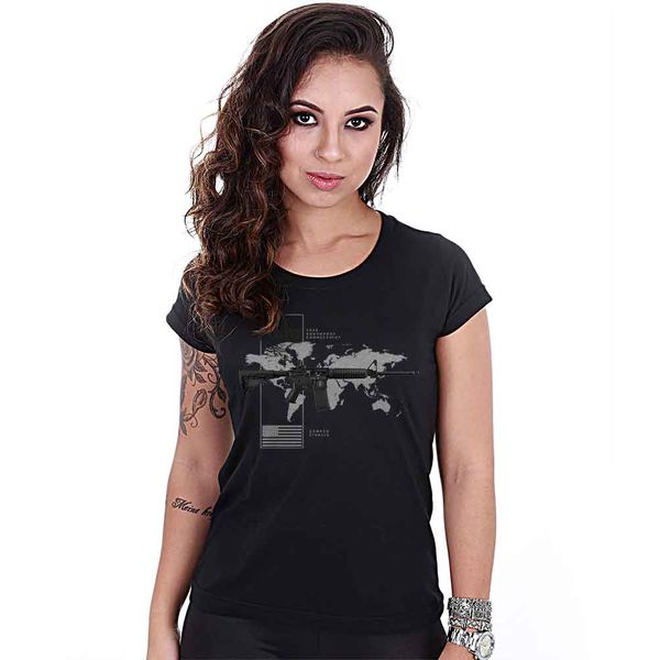 Camiseta Baby Look Militar Magnata 556 Nato American Guns