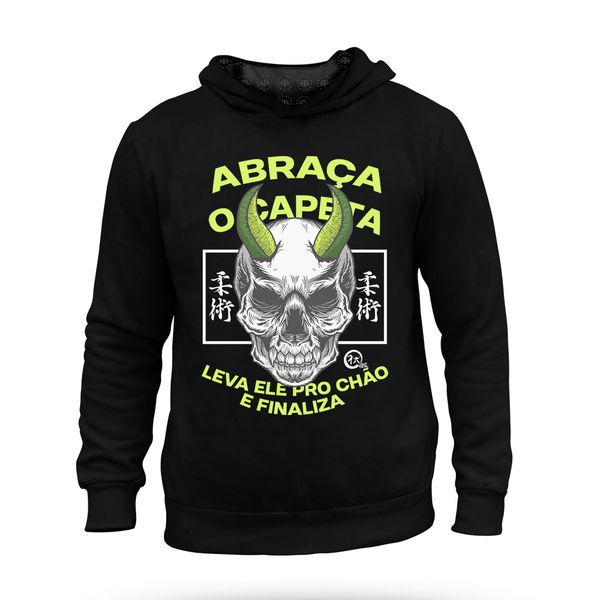 Casaco de Moletom Masculino com Capuz Jiu Jitsu Abraça O Capeta Leva Ele Pro Chão e Finaliza Team Six