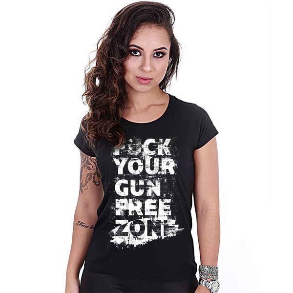 Camiseta Baby Look Feminina Squad T6 Magnata Fuck Gun Free Zone 