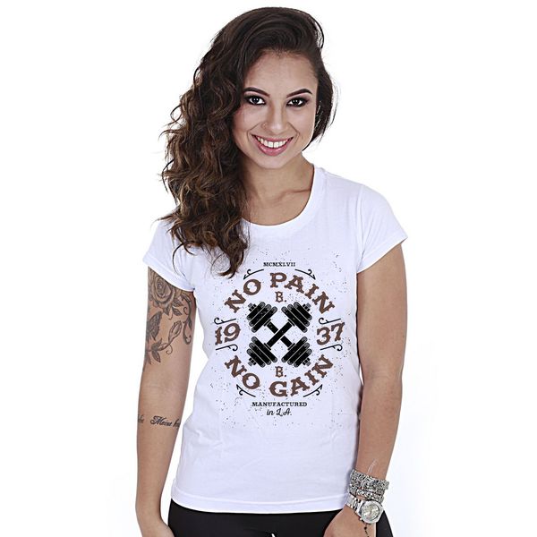Camiseta Baby Look Feminina Academia No Pain No Gain 19/37
