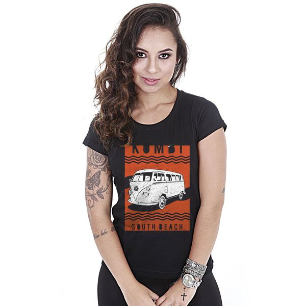 Camiseta Baby Look Feminina Old Car Kombi South Beach