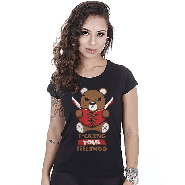 Camiseta Militar Babylook Feminina Funny Fuck Your Feelings Team Six