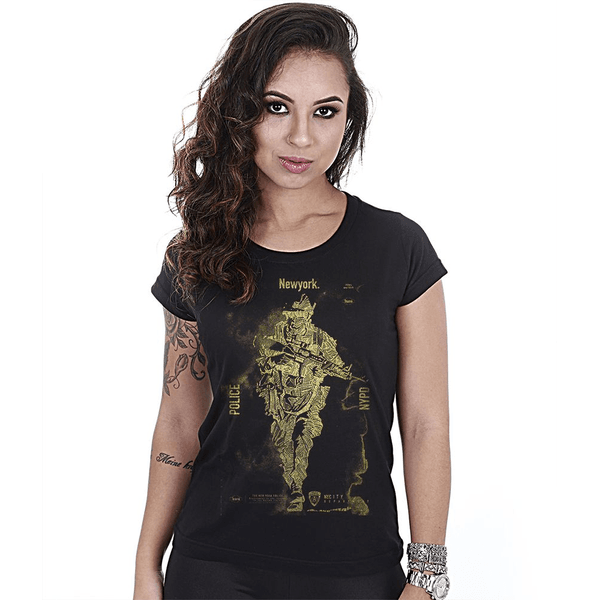 Camiseta Militar Baby Look Feminina New Police Gold Line