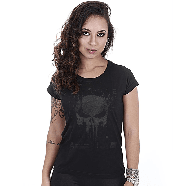 Camiseta Militar Baby Look Feminina New Punisher Dark Line