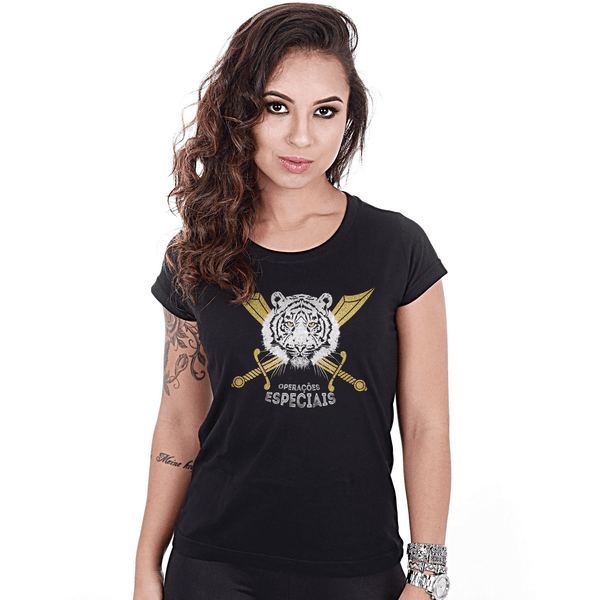Camiseta Militar Baby Look Feminina Operações na Selva