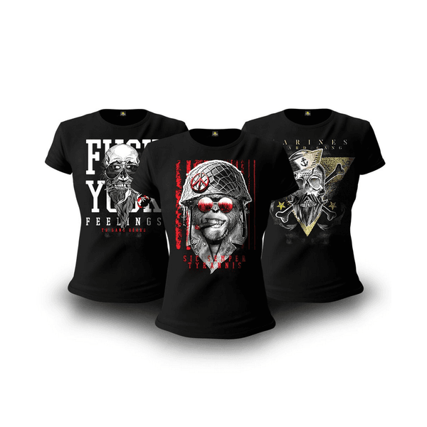 Kit 3 Camisetas Baby look Femininas Militares Beard Gang