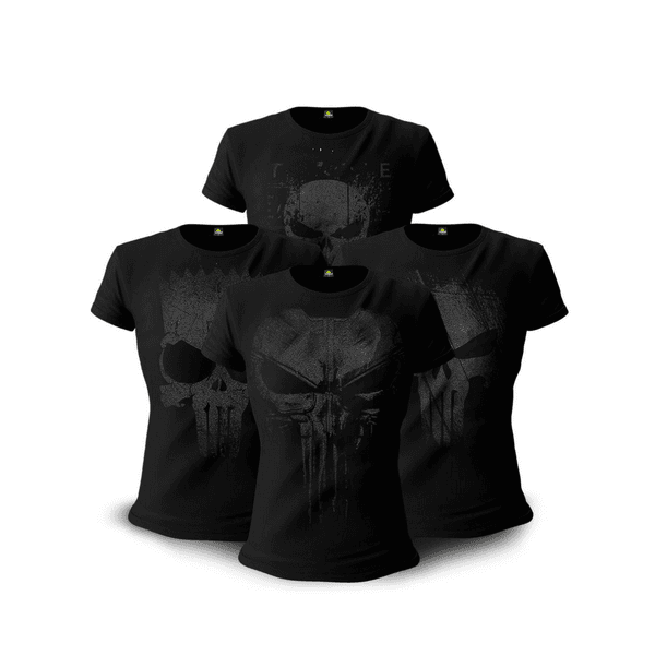 Kit 4 Camisetas Militares Baby Look Femininas Dark Line Justiceiro à paisana