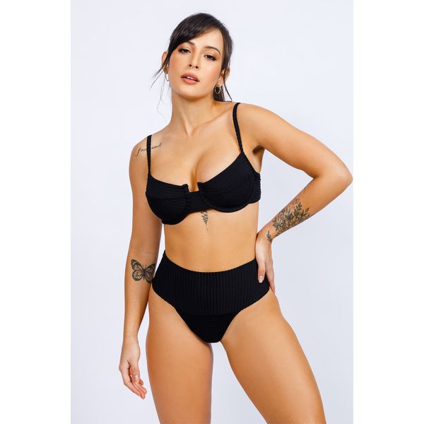 Conjunto de Biquíni Retro Hot Pants - Preto