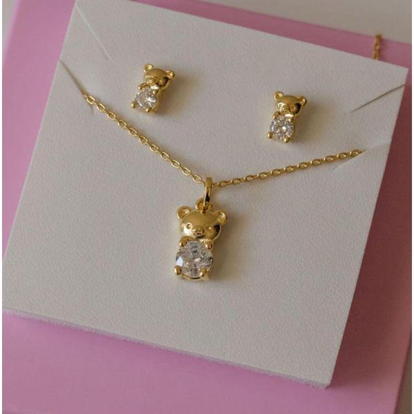 Conjunto Teddy Zircônia Infantil Ouro 
