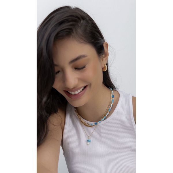Colar Meio a Meio Azul Ouro