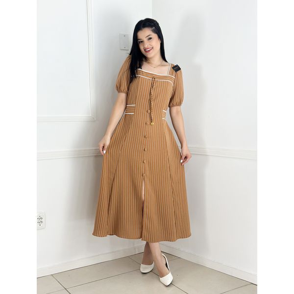 Vestido Risca Giz Caramelo 