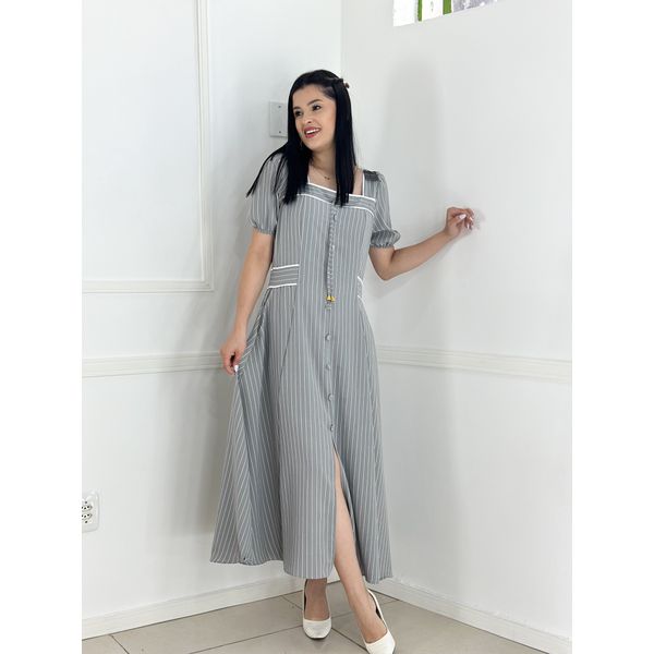 Vestido Risca Giz Cinza 