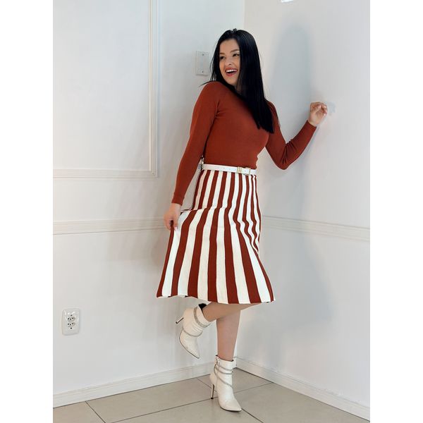 vestido tricô Telha/Branco
