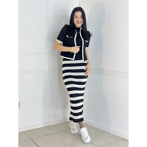 Conjunto tricô Preto/Branco