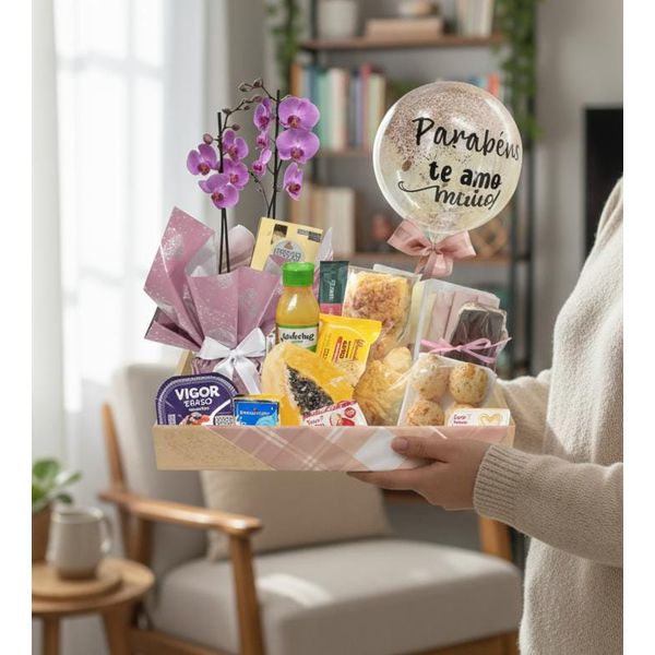 Cesta de Café da Manha Premium com Orquidea