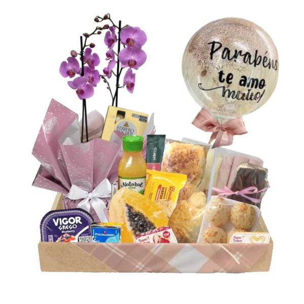 Cesta de Café da Manha Premium com Orquidea