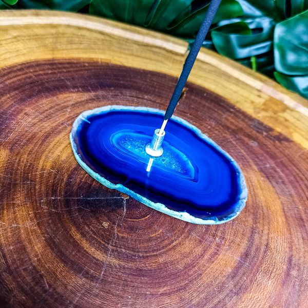 Incensário Agata Azul de Chapa + 1 Caixa de incenso vareta de Brinde. 