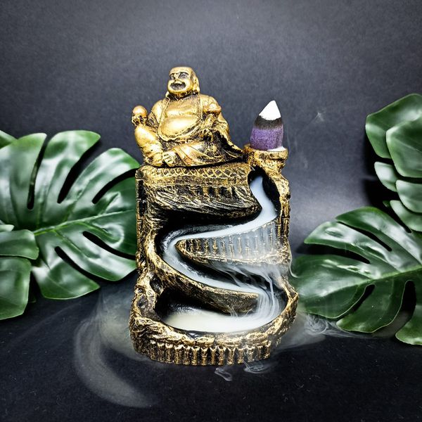 Incensário Cascata Buda Chines Pequeno + 5 incensos cone de Brinde.